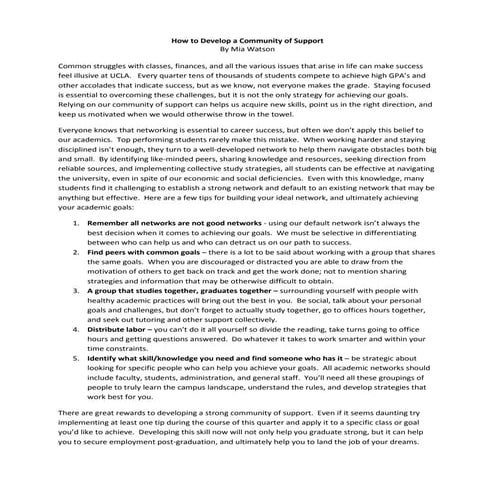 How to Develop a Community of Support | PDF
