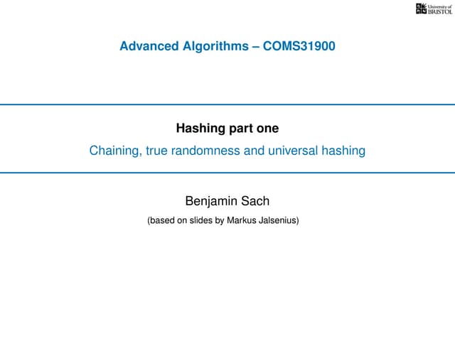 Hashing Part One