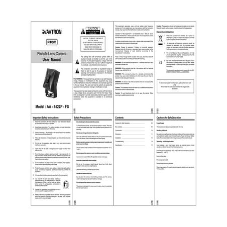 Avtron Pinhole Lens Camera Aa 4522 p-fs-manual