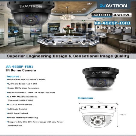 Avtron IR Dome CCTV Camera Aa 4525 p-fsr1-datasheet | PDF