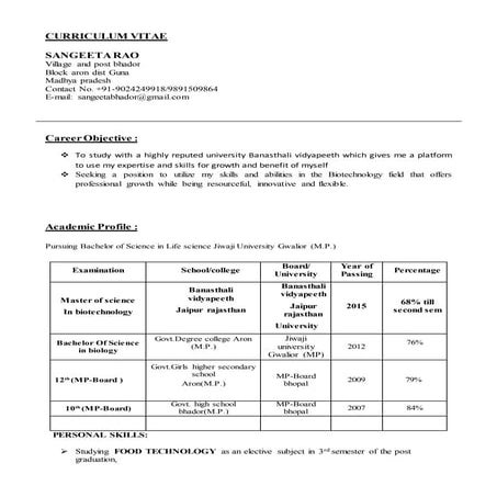 MSc fresher resume | DOC