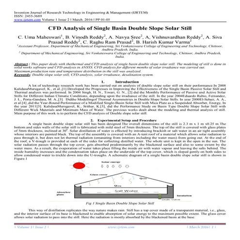 CFD Analysis of Single Basin Double Slope Solar Still | PDF
