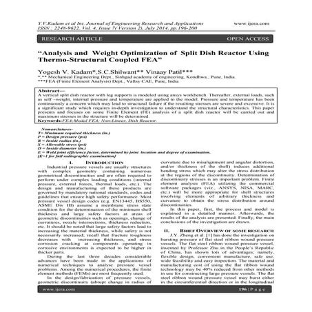 Analysis and Weight Optimization of Split Dish Reactor Using Thermo-Structura...