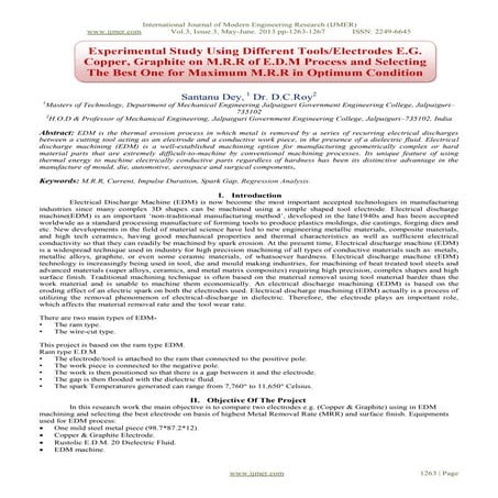 Experimental Study Using Different Tools/Electrodes E.G.  Copper, Graphite on...