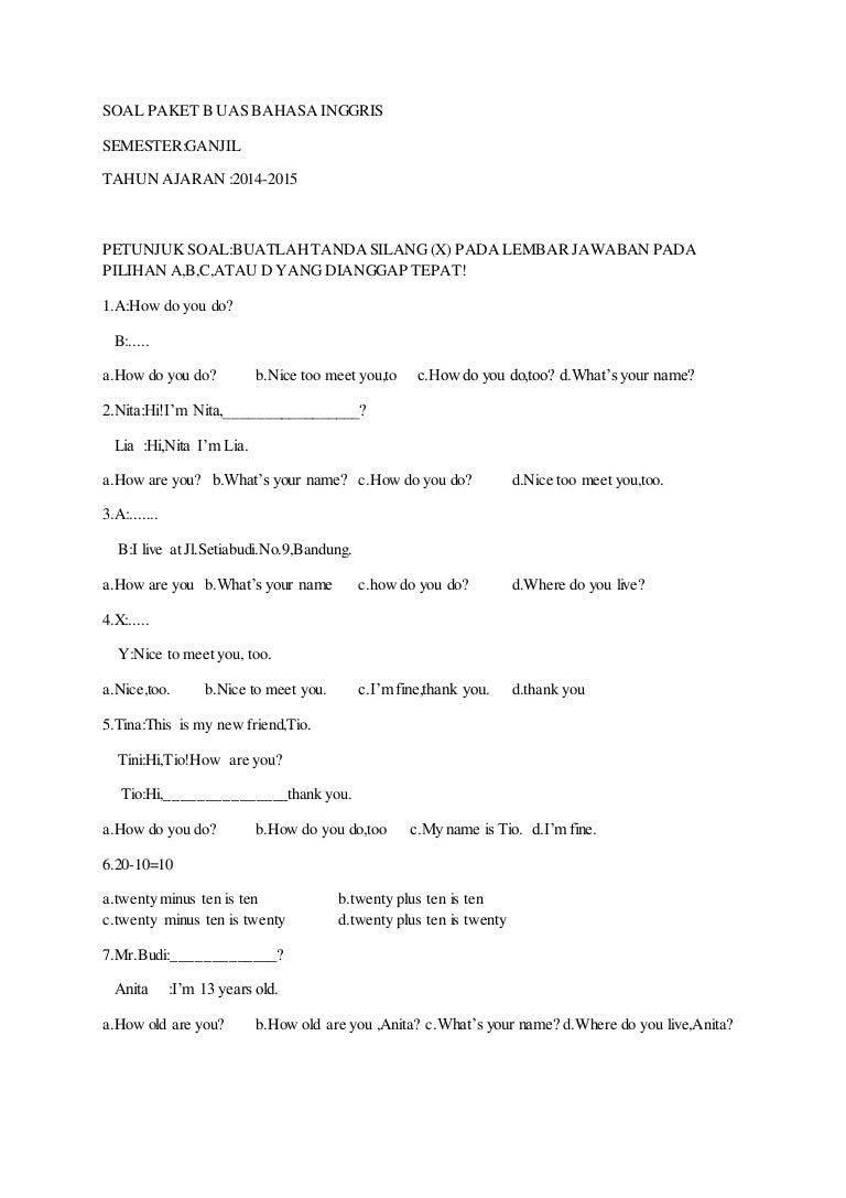 Soal Paket B Uas Bahasa Inggris