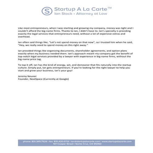 jeremy sualc recommendation Letter