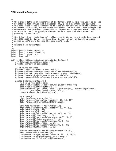 Database Connection Pane