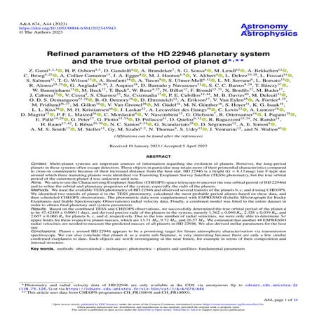 Refined parameters of the HD 22946 planetary system and the true orbital peri...
