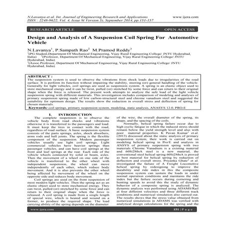 Design and Analysis of A Suspension Coil Spring For Automotive Vehicle