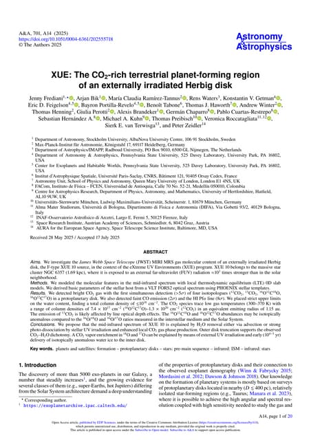 XUE: The CO2-rich terrestrial planet-forming region of an externally irradiat...