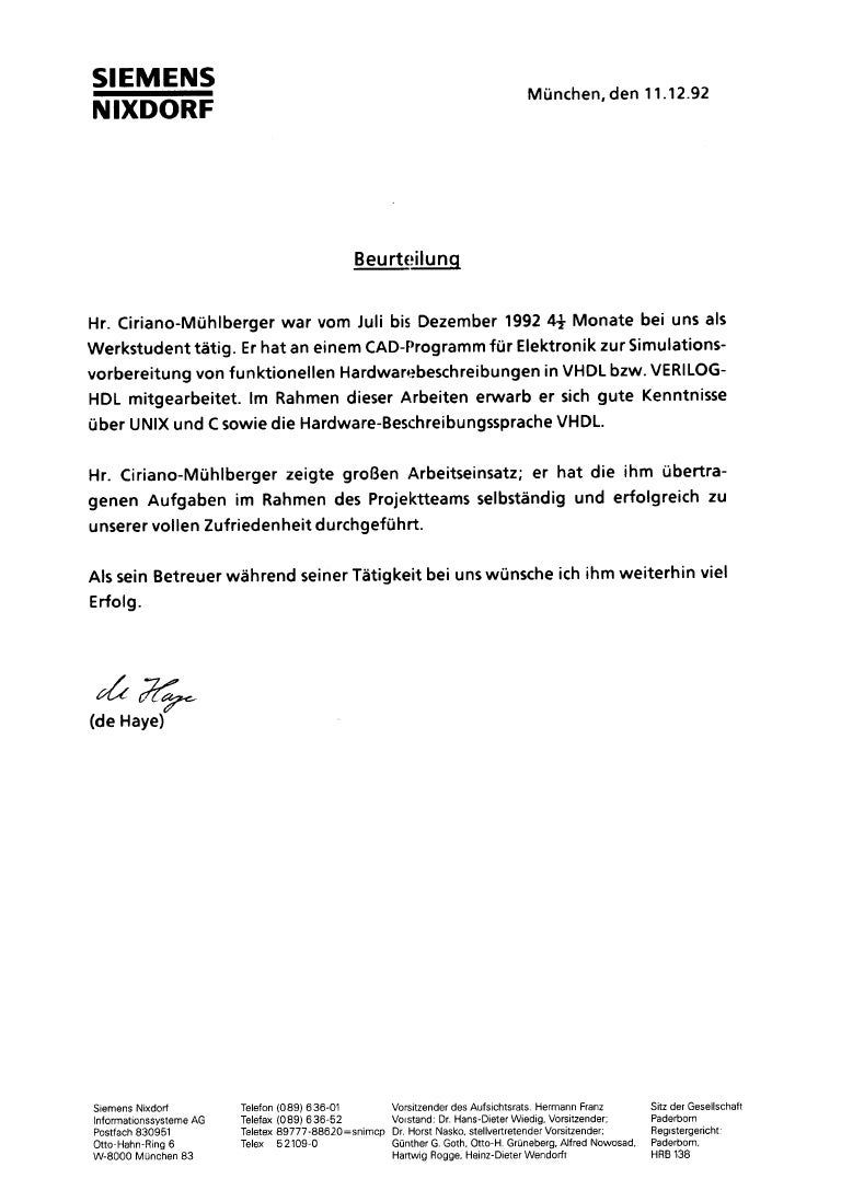 Carta de recomendación de Siemens