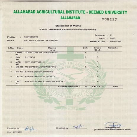 Semester 2 grade-sheet (B. Tech.) | PDF
