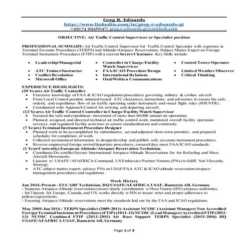 Edwards - ATC Bulleted Resume