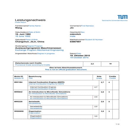 TUM_Grade_Report_Official_Transcript | PDF