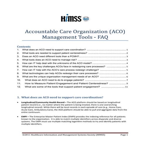 Accountable Care Organization (ACO) Management Tools - FAQ