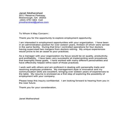 Janet Mothershed cover letter[1] | PDF