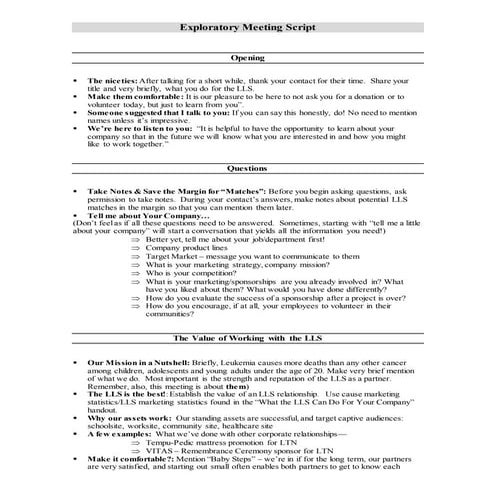 LLS Exploratory Meeting Script