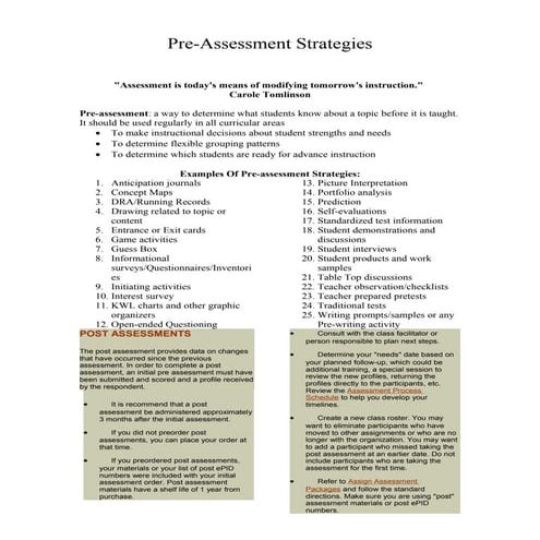 Pre and Post Assestment | PPTX