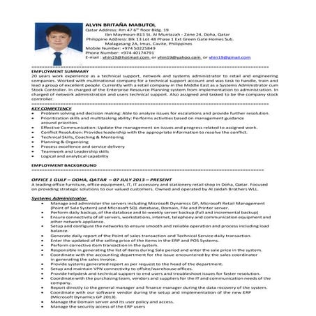 Alvin Mabutol - CV as of December 2016