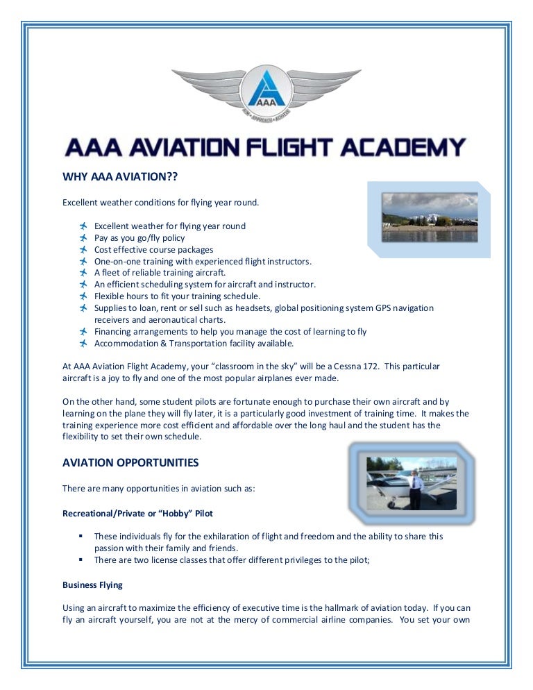 Aaa aviation flight academy information and opportunities as a pilot
