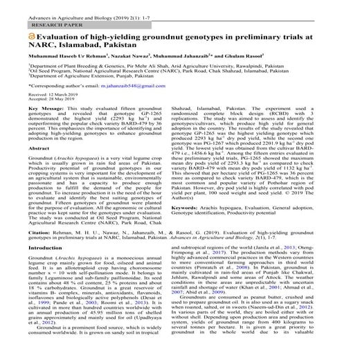 Evaluation of high-yielding groundnut genotypes in preliminary trials at NARC...