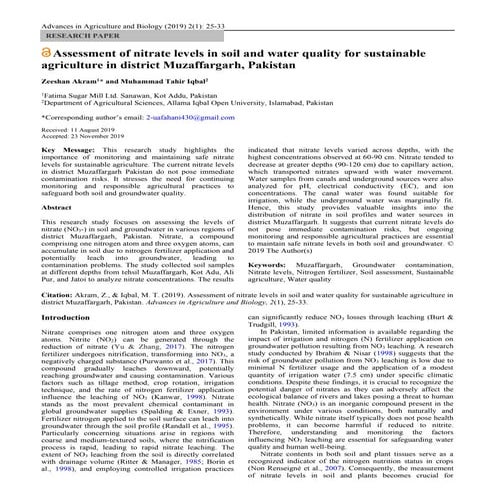 Assessment of nitrate levels in soil and water quality for sustainable agricu...