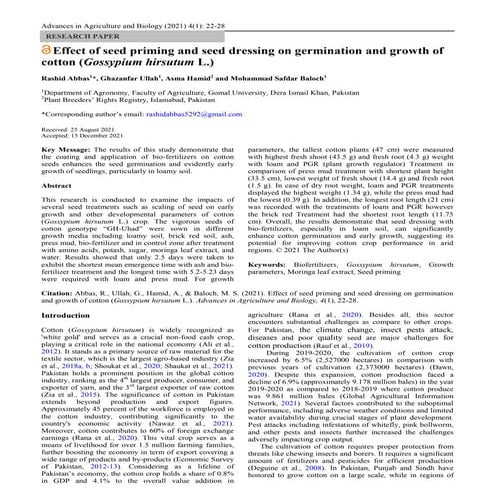 Effect of seed priming and seed dressing on germination and growth of ...