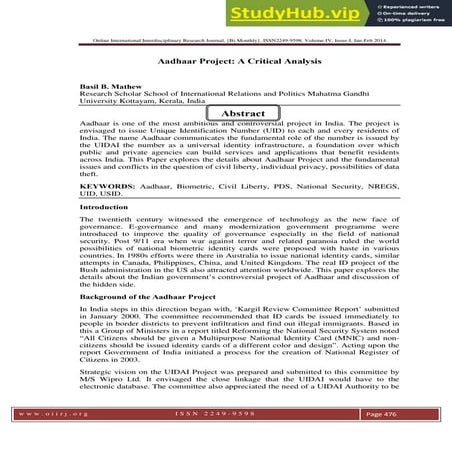 Aadhaar Project  A Critical Analysis