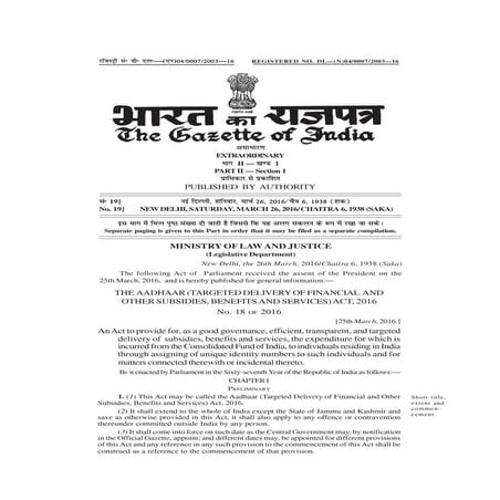 Right to Privacy and the Aadhaar Act, 2016 | DOCX