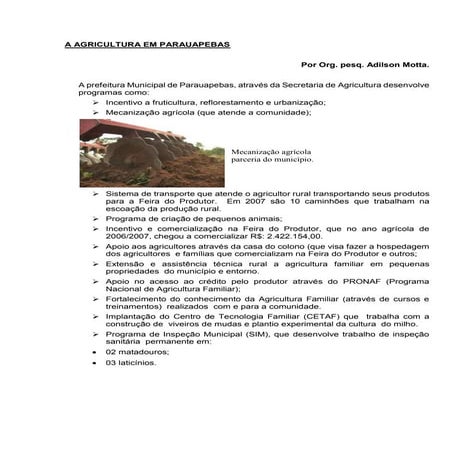 A Agricultura em Parauapebas