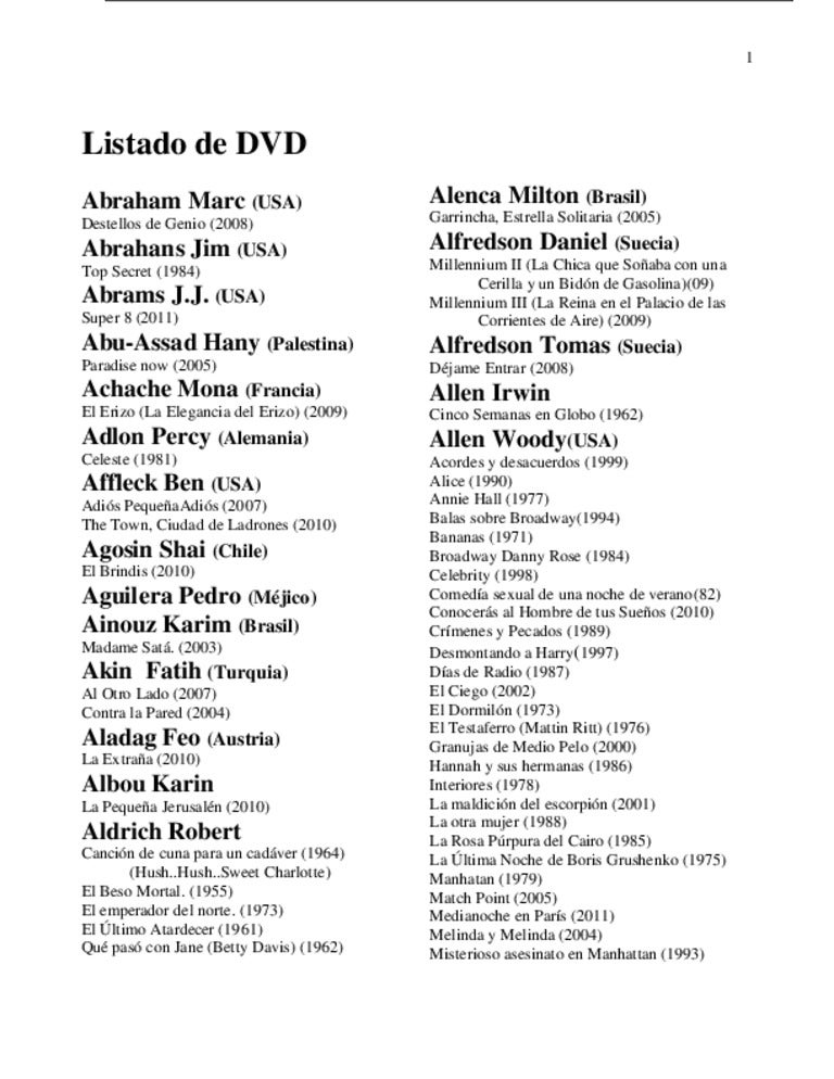 Aa listado d v d
