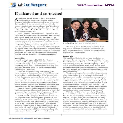 Willis Towers Watson Wins Two Asset Consultant of the Year Awards 2017