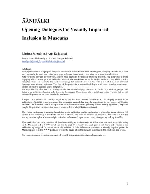 Aanijalki, Opening Dialogue for Visually Impaired Inclusion in Museums