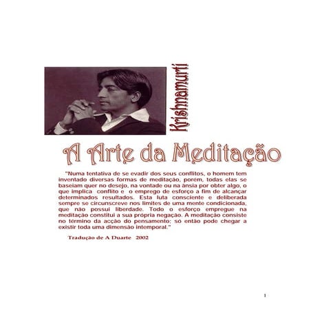A arte da meditação - Jiddu krishnamurti