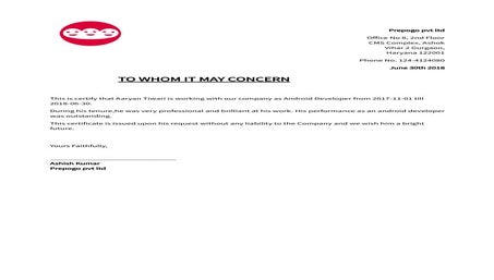 Work Experience Letter Format To Whom It May Concern
