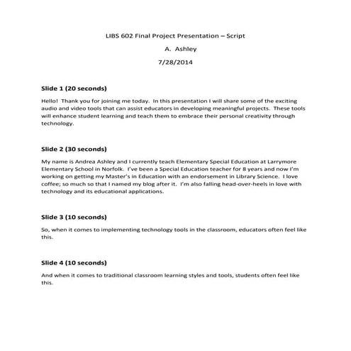 The Eyes and Ears: Enhancing Education Through Video & Audio (Script ...