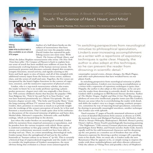 Sense and Sensitivities: A Review of David J Linden's Touch: The Science of H...