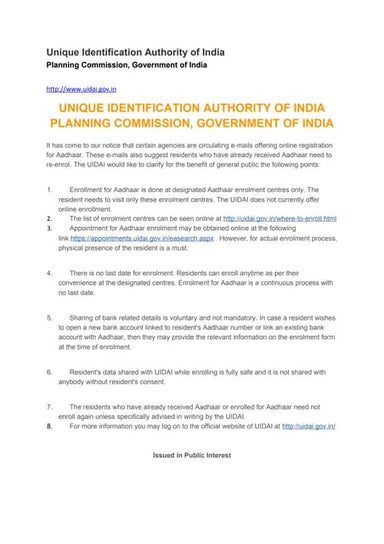 Aathaar unique identification authority of india