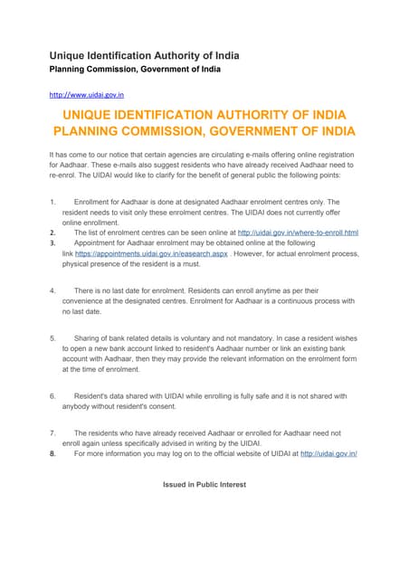 Aathaar unique identification authority of india