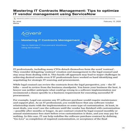 Aavenir.com mastering it contracts management tips to optimize it vendor mana...