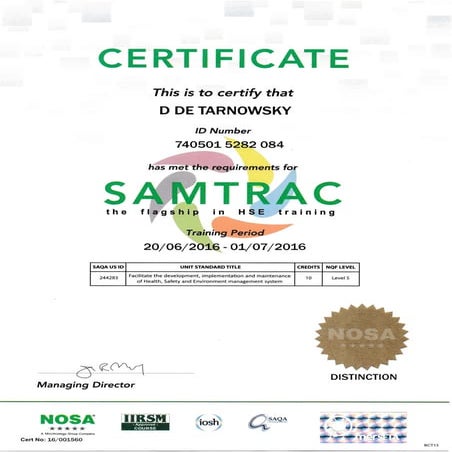 SAMTRAC - certificate