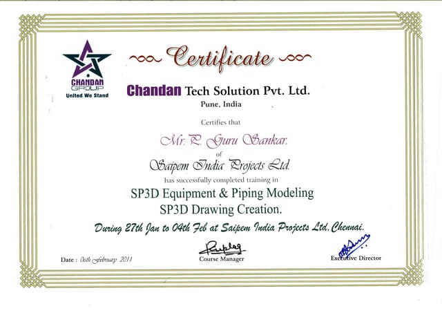 SP3D Training Certificate