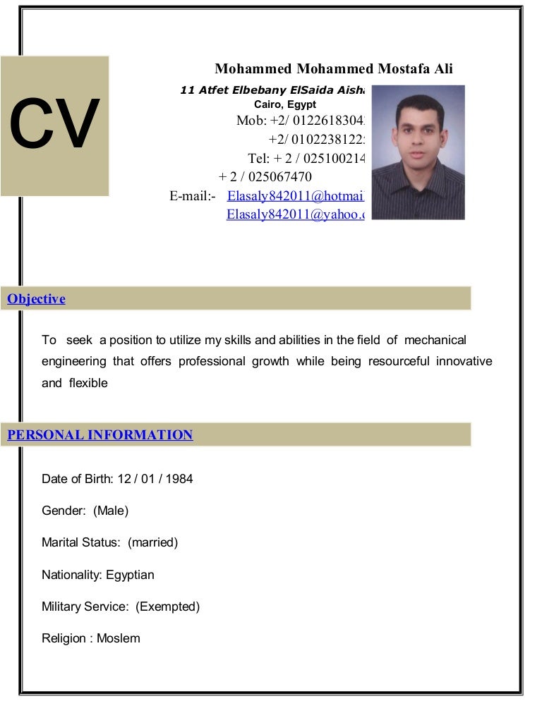 Contents of curriculum vitae image