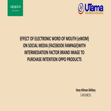 EFFECT OF ELECTRONIC WORD OF MOUTH (eWOM) ON SOCIAL MEDIA (FACEBOOK FANPAGE)WITH INTERMEDIATION FACTOR BRAND IMAGE TO PURCHASE INTENTION OPPO PRODUCTS