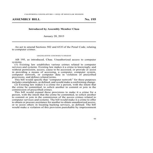 AB 195 introduced to crack-down on hackers