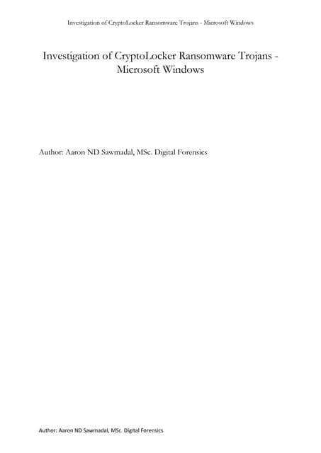 Investigation of CryptoLocker Ransomware Trojans - Microsoft Windows