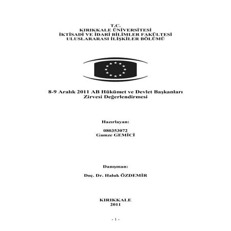 8-9 Aralık 2011 AB Hükümet ve Devlet Başkanları Zirvesi Değerlendirmesi