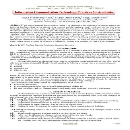 Information Communication Technology: Practices for Academia
