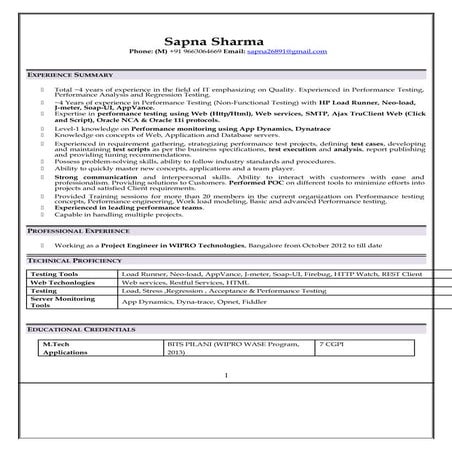CV@Sapna@Performance Test Engineer