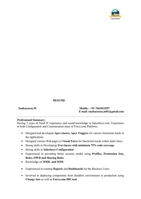 SFDC 3.0 RESUME